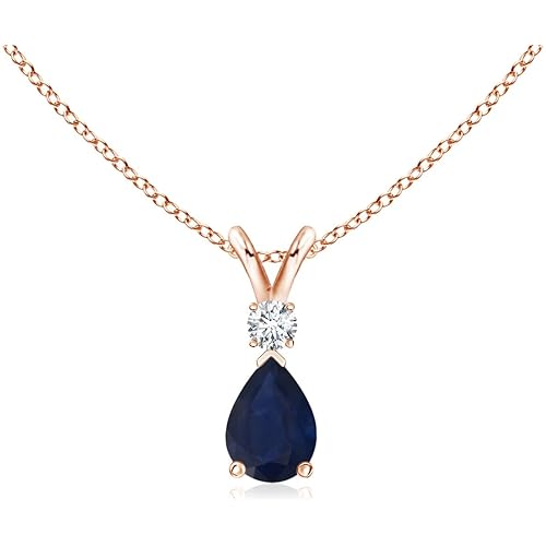 Angara Natural Blue Sapphire Solitaire Pendant for Women | Pear Shape Blue Sapphire Diamond Solitaire Pendant Necklace in 14K Solid Gold/Silver/Platinum | September Birthday, Gemstone Jewellery Gift