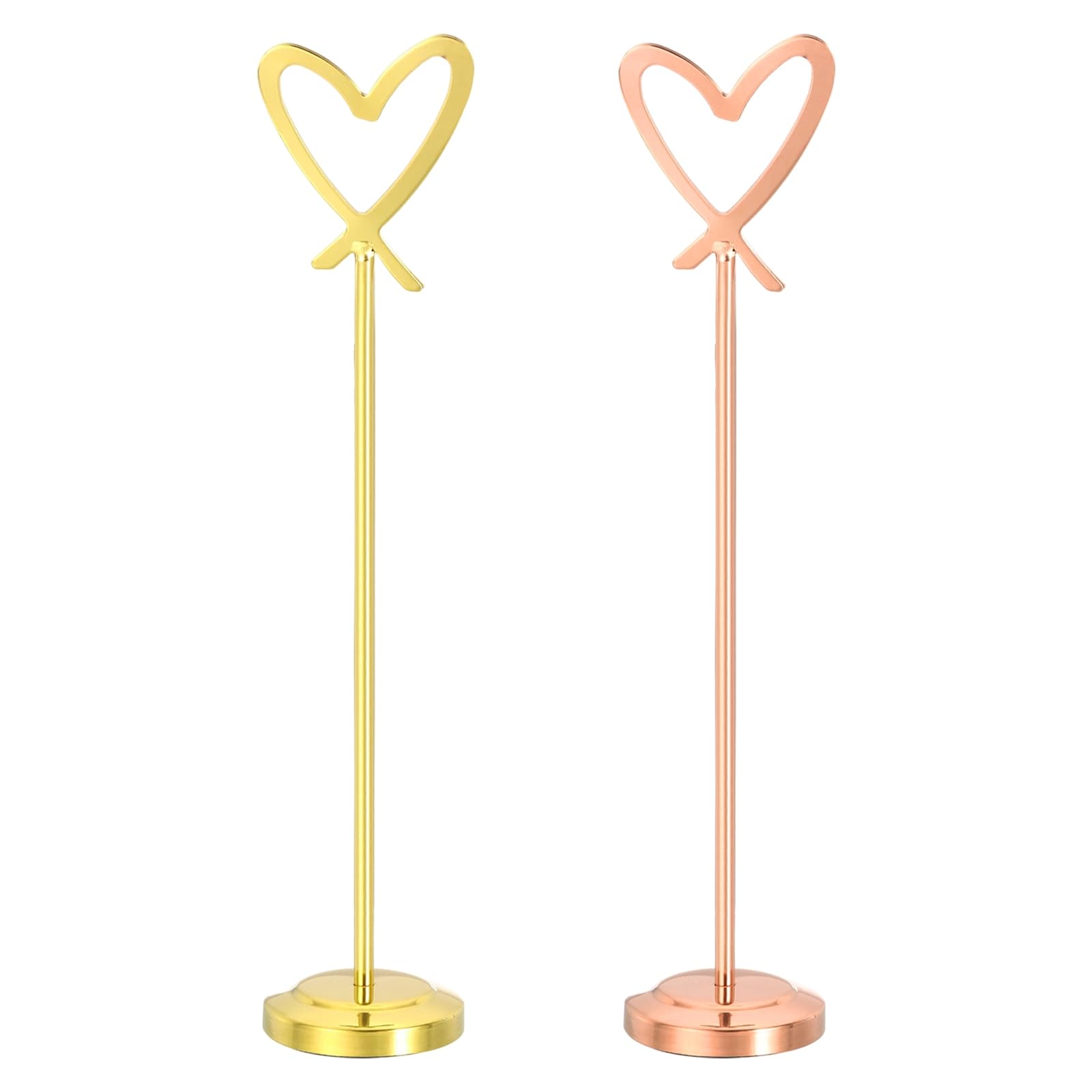 PATIKIL Stainless Steel Table Number Holder, 250 x 52 mm Mini Place Card Holders Heart-Shaped Table Sign Holders for Restaurant Hotel Cafe Wedding Party Office, Rose Gold/Gold