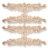 4 Stück Holzornamente für Möbel, Vintage Holz Ornamente Zierleisten, Holzschnitzerei Applique, für Möbel Bett Tür Fensterdekoration DIY Handgemacht