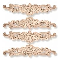 4 Stück Holzornamente für Möbel, Vintage Holz Ornamente Zierleisten, Holzschnitzerei Applique, für Möbel Bett Tür Fensterdekoration DIY Handgemacht