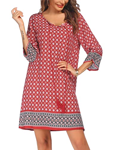 Beyove Sommerkleid Damen Kleider Casual V-Ausschnitt Midikleid 3/4-Arm...