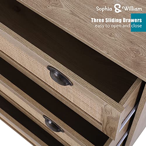 Sophia & William Storage Cabinet With Rattan Drawers And Pine Wood Legs, 3 Drawer Storage Chest For Living Room Bedroom #TOP2
