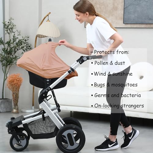 Image of Car Seat Cover Baby for Nursing, Baby Breastfeeding Cover Carseat Canopy Covers, Solid Color Multi-use Nursing Cover for Babies (Wheat)