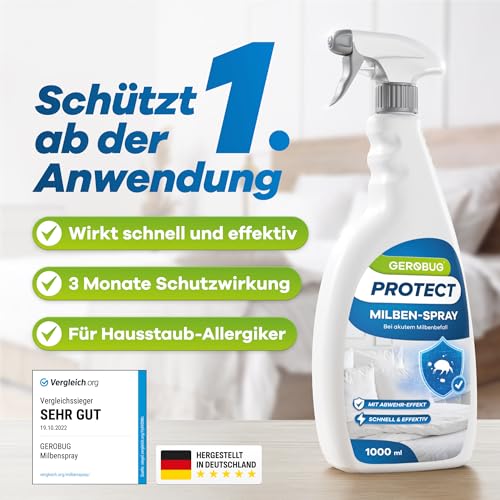 Gerobug Protect Milbenspray für Matratzen 1000 ml - Hausstaubmilben-Spray - Milbenschutz - Milbenabwehr - Mittel gegen Milben - Anti Milben-Spray für Matratzen, Polster - Effektive Milbenabwehr
