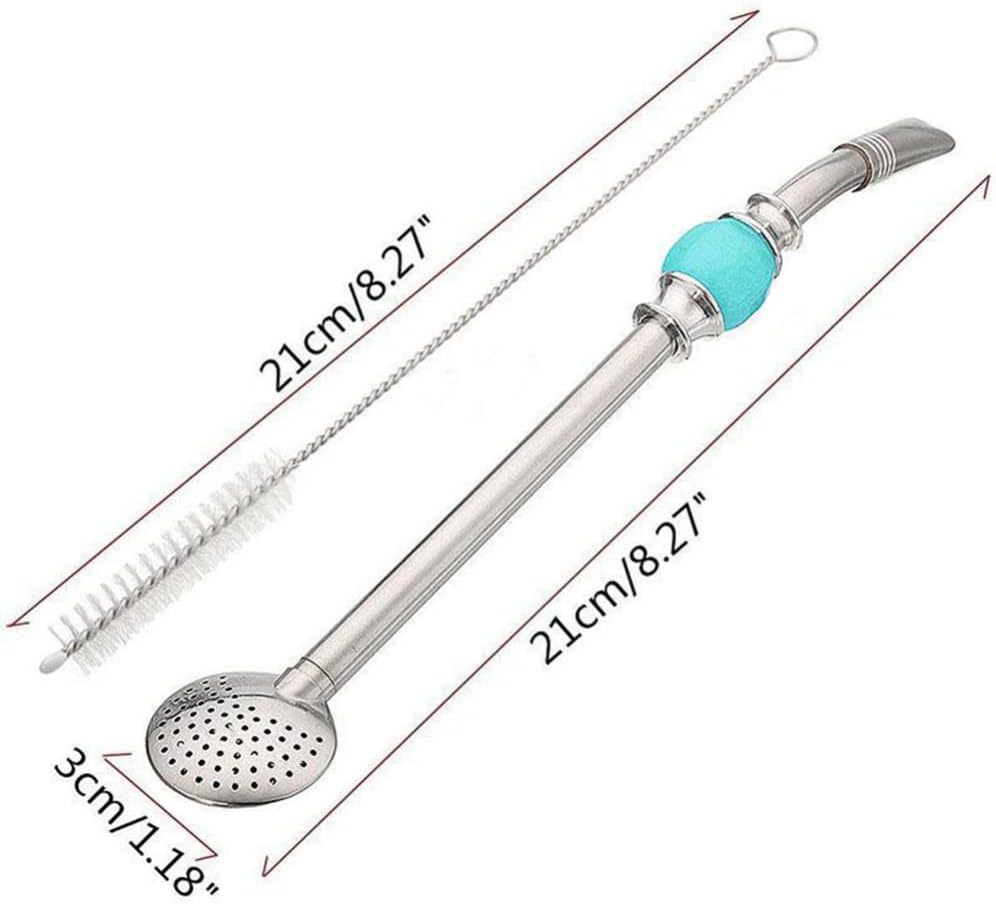 SHERCHPRY Strainer Stainless Steel Straws Stainless Steel Straw with Filter Spoon Cleaning Brush Straws for Yerba Mate Bombilla Straw for Loose Tea Coffee Drinks (Random Color) Stainless Steel Straws