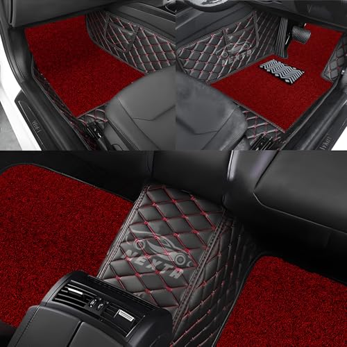 Image of 7D Premium Imported Car Foot Mat for Audi A3 Auto (2016-2026)|Luxurious & Elegant Look | 100% Waterproof and Dust Proof | Custom Fitted Car Floor Mat-Black with Red Grass