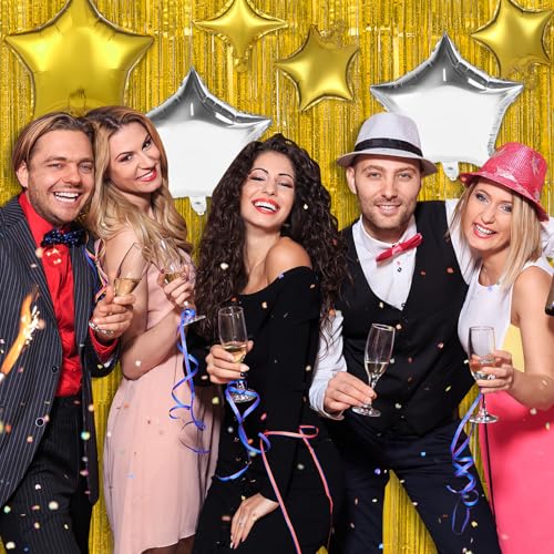 Image of Happy Birthday Banner 13pcs 16 Inch Mylar Foil Letters with 2 Pack Curtain Party Backdrop 32pcs Latex Balloon Birthday Party Decorations Party Decor Supplies for Kids and Adults (Gold)