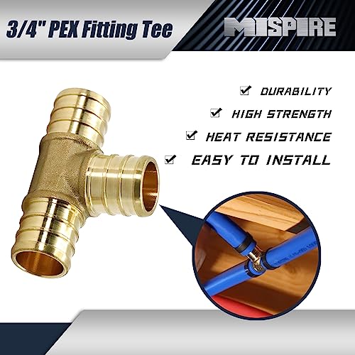 Image of 3 /4 Inch Tee PEX Brass Crimp Pipe Fitting(6-Pack), No Lead Brass PEX Tubing Fitting