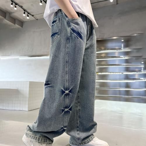Boys Baggy Wide Leg Jeans Elastic Waist Streetwear Teens Kids Relaxed Fit Denim Pants with Pockets4