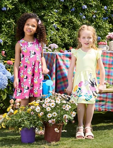 Image of Disney Frozen Elsa Princess Minnie Mouse Stitch Toddler Girl Dresses 2 Pack Short Ruffle Sleeve Costume Set Outfit 2-13 Years