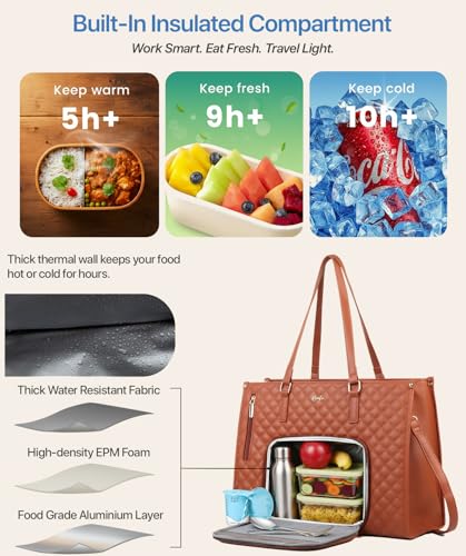 Image of RIONTO Elaris Tote Bag for Women With Insulated Lunch Compartment | Upto 15.6 inch | Water Resistant Handbag | Laptop Bags for Woman Office use with Multiple Compartments - Black
