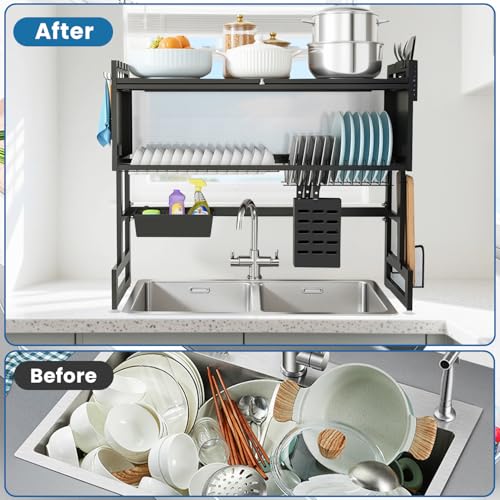 XDTIME Over the Sink Dish Drying Rack 3 Tier with Cover.Space-Saving Dish Drainer Organizer for Dishes, Glasses, Bowls & Cutlery.Tidy Kitchen Counter Storage Solution by XDTIME - Image 5