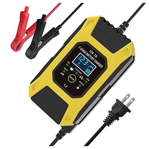 Carregador de bateria de carro, carregador de baterias de chumbo-ácido 12V 7A, visor LCD Smart Battery Maintainer 7-estágios carregadores de gotejamento para carro, motocicleta, cortador de grama, Car