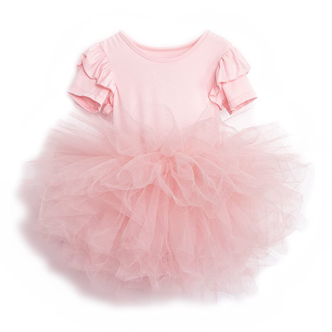 Girls Tutu Leotard Dress Short Sleeve Ballerina Dance Ballet Tulle Dresses