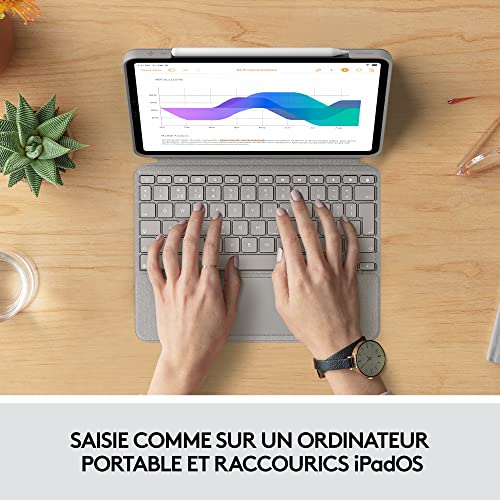 Logitech Combo Touch iPad Pro 11 pouces (1re, 2e, 3e gén - 2018, 2020, 2021) Etui Clavier Clavier Rétroéclairé Détachable, Trackpad Click Anywhere, Smart Connector, Clavier Français AZERTY - Sable