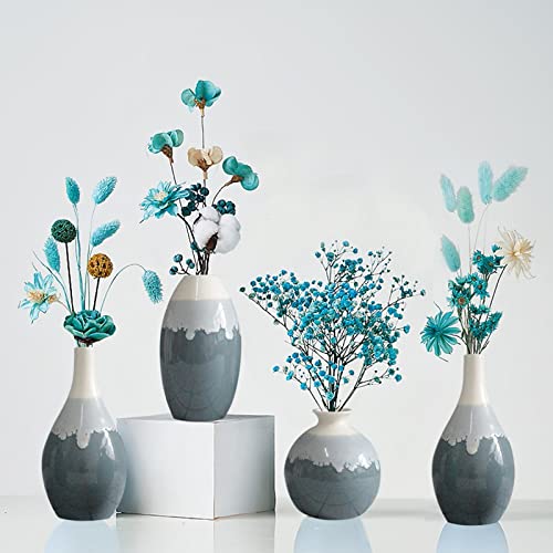 Anguipie Ceramic Vase Set Of 3, Small Vases For Home Decor, Unique Modern Flower Vases, Decorative Vases For Living Room, Centerpieces, Rustic Farmhouse, Mantel, Entryway, Table Shelf Decoration-Blue #TOP3