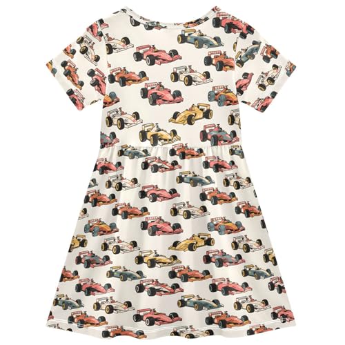 Racing Pattern Girls Dresses Short Sleeve Casual Midi Sundress for Kids2