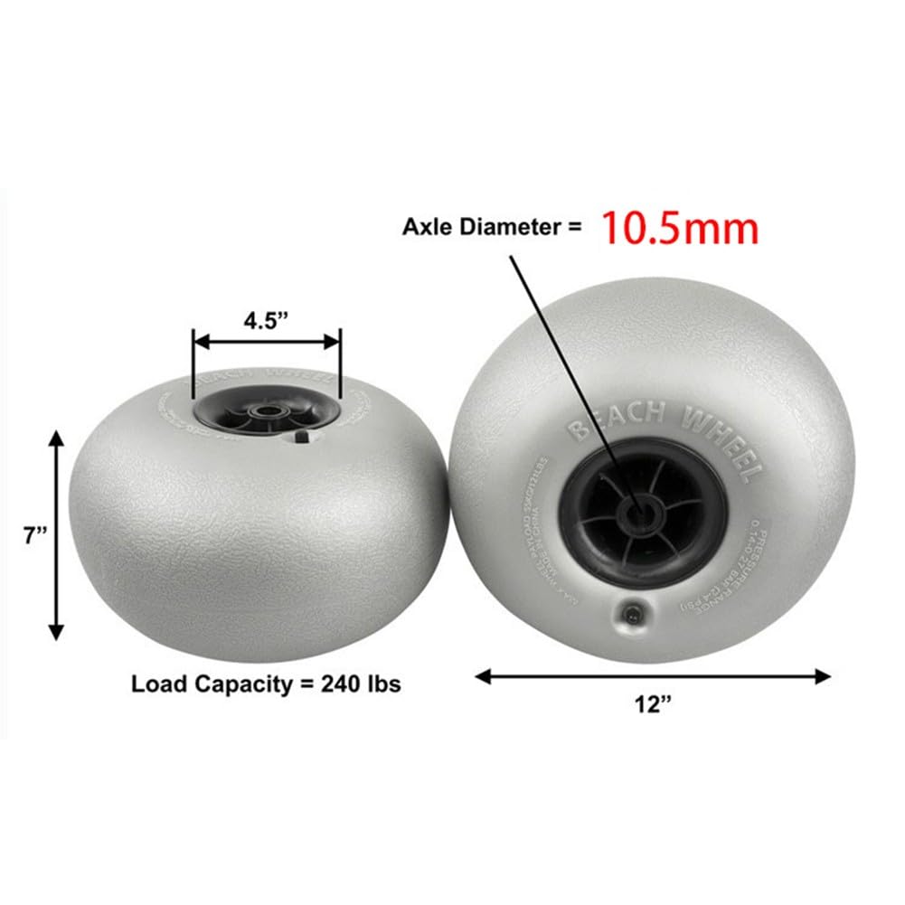 2 x Strandballon-Räder, 30,5 cm PVC-Trolleyreifen mit 180 mm Breite für Sand-Campingwagen, graue Ersatzräder, 296 x 180 x 10,5 mm