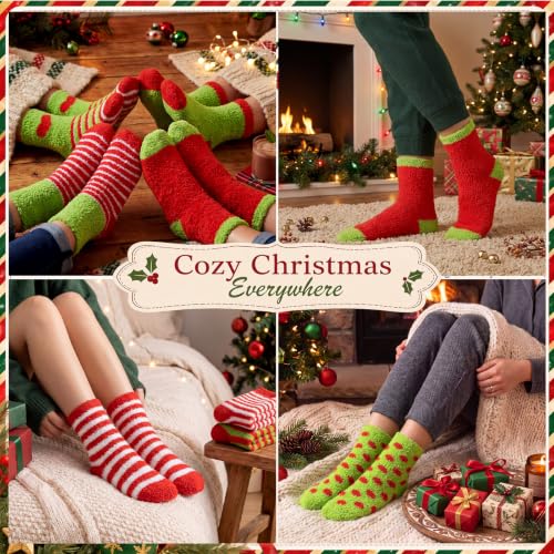 Image of 10 Pairs Christmas Fuzzy Socks Bulk Winter Fluffy Unisex Women Men Crew Slipper Sock Stocking Xmas Adult Gifts