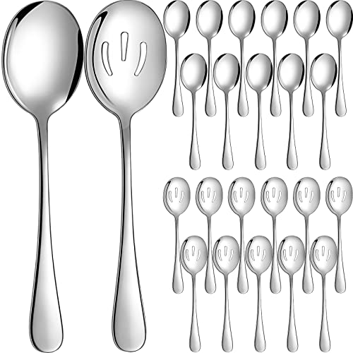 Wilzing 24 Pieces 8.5 Inch Serving Spoons Set Including 12 Serving Spoon and 12 Slotted Spoons Stainless Steel Buffet Serving Utensils for Kitchen Cooking Banquet, Mirror Polished, Silver