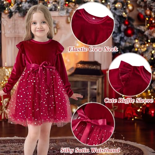 Toddler Baby Girl Velvet Christmas Dress for Girls Long Sleeve Velvet Sequin Tutu Winter Party Holiday Dress2