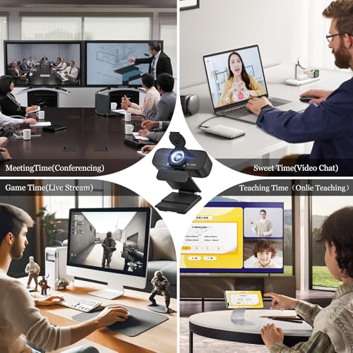 Image of 1080P Full HD Webcam with Built-in Microphone and Rotatable Tripod, Privacy Cover, for Desktop PC or Laptop Computer-Style1