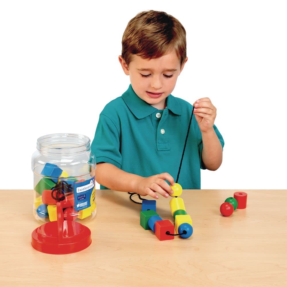 Excelleration Jumbo Lacing Beads with String in Jar, 36 Pieces, Fine Motor Development, Educational Toy, Preschool, Kids Toys - Image 4