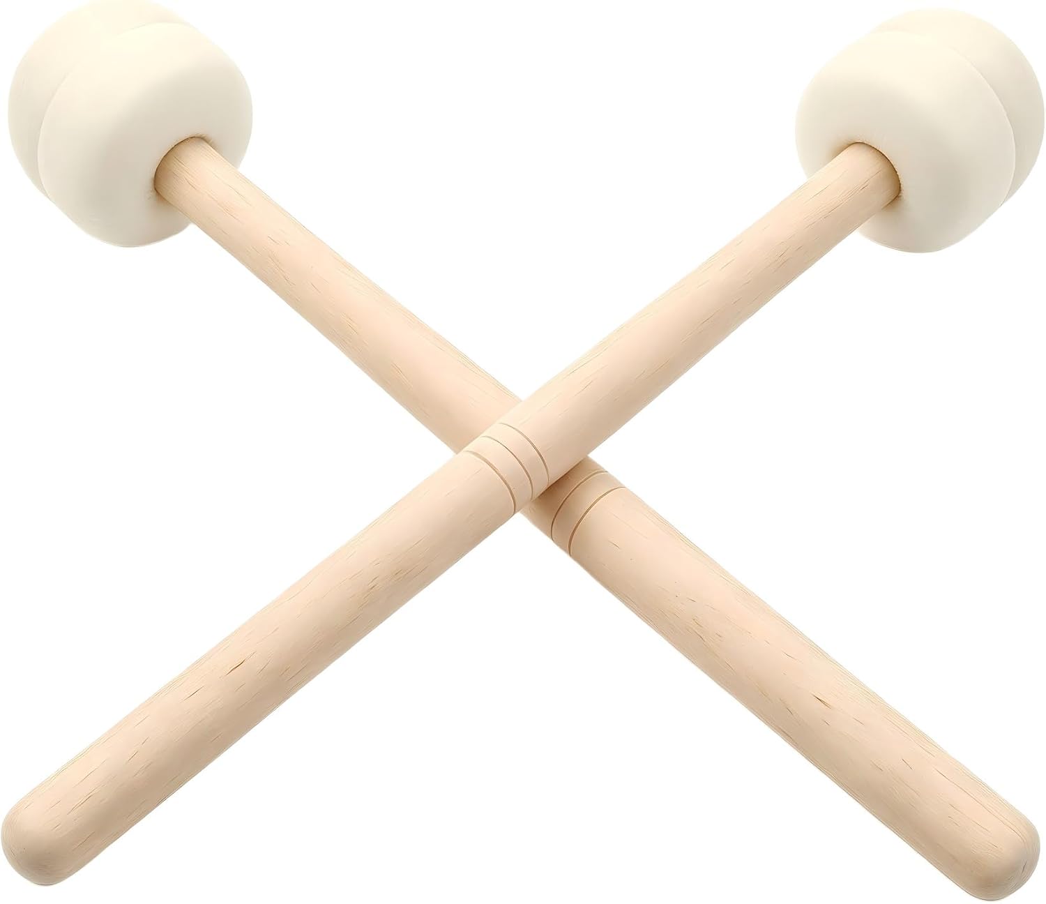 2-Pack Wool Felt Bass Drum Mallet 13 Inch Anti-Slip Beige