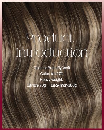 Image of Moresoo Butterfly Weft Hair Extensions Human Hair, Invisible Genius Weft, Medium Brown Mixed with Caramel Brown 16 Inch 80g, OVO PU Hole, Straight Soft Remy Hair, Simple Installation