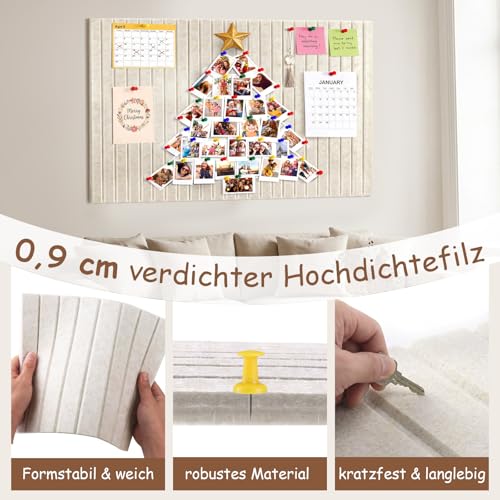 Große Pinnwand Filz 90x60cm - 6 Stück Selbstklebende Pinnwand Kinderzimmer, Mit 36 Pinnadeln & 40 Nanogel, Multifunktional für Lebensorganisation, DIY Kreativpräsentation & Dekorative Aufbewahrung