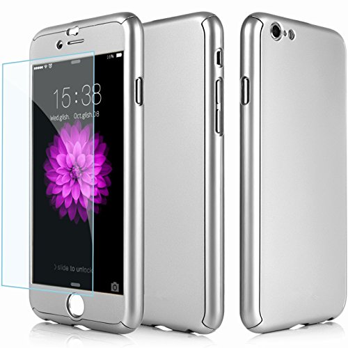 iPhone 6 Case, Anole Ultra-thin Hard Hybrid PC 360 Full Body Coverage Protective Case Cover & Skin with [Slim Tempered Glass Screen Protector] for Apple iPhone 6 4.7 Inch (Silver)