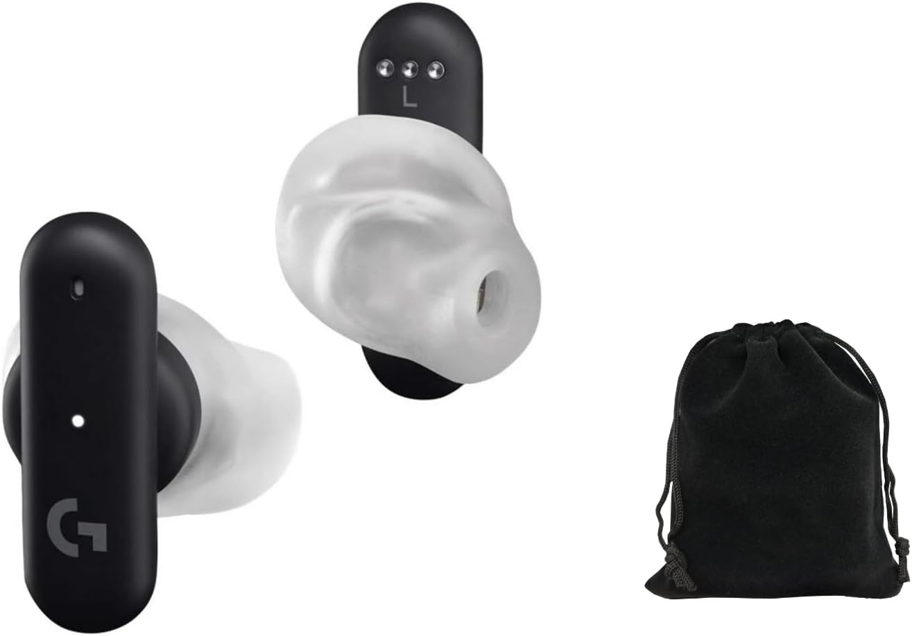 G FITS True Wireless Gaming Earbuds, Lightspeed + Bluetooth, Custom Molded Fit, Dual Beamforming Mics, Noise Cancellation, 22h Battery, PC, Mac, PS5, PS4, Nintendo Switch, Black, W/Pouch