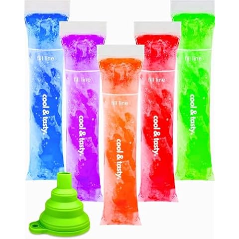 ANSMIO 150 Disposable Popsicle Mold Bags with Zip Seals, 8x2" Freezer Tubes for DIY Ice Pops, Yogurt, Juice & Fruit Smoothies - Includes Funnel, BPA-Free, Ice Pop Molds Cover