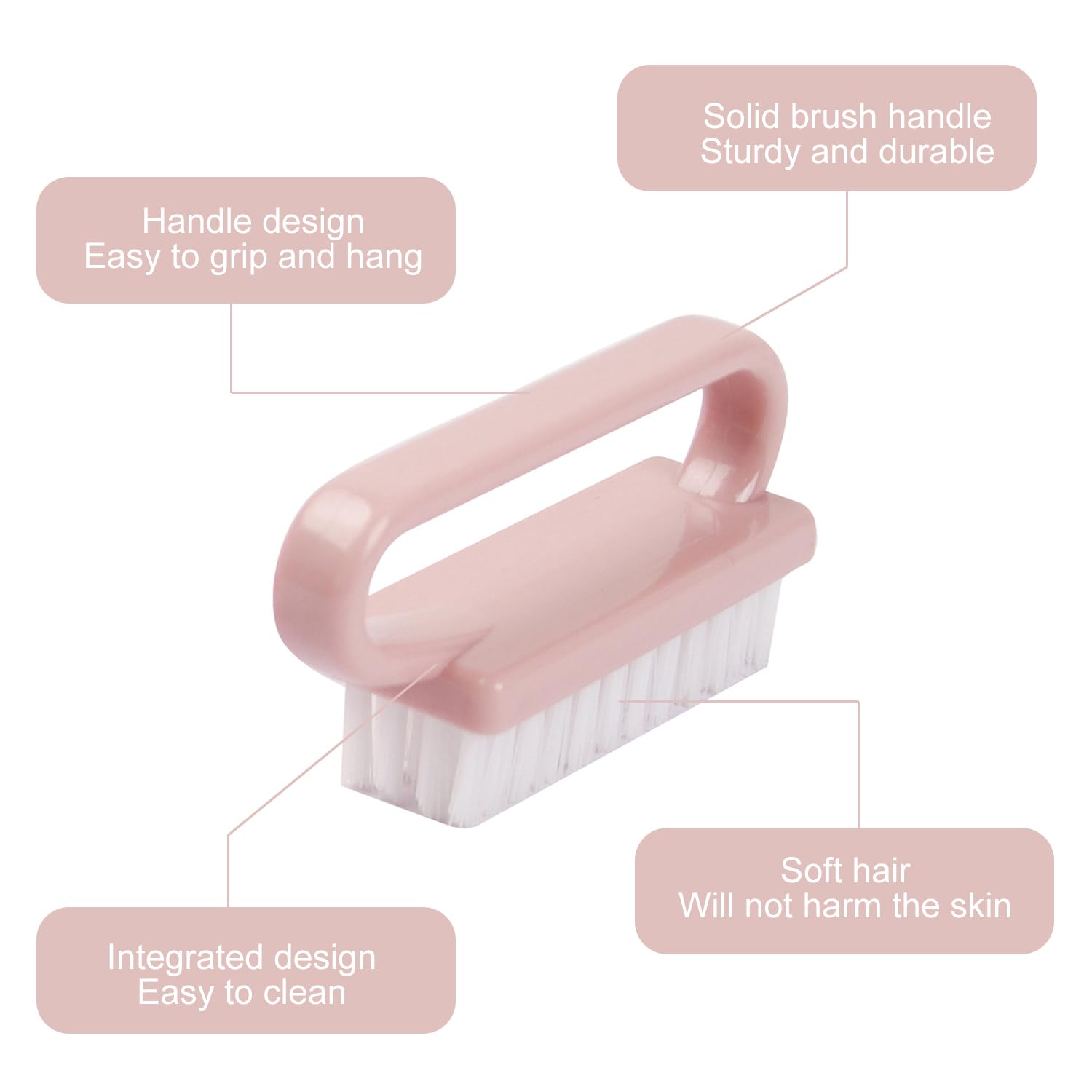3 PCS Spazzola Per Unghie, Maniglia Grip Pennello per Unghie, Lavaggio di Mani Spazzolino per Unghie Per Pulizia E Pulizia Delle Unghie, Pennelli per Pedicure(Pink)