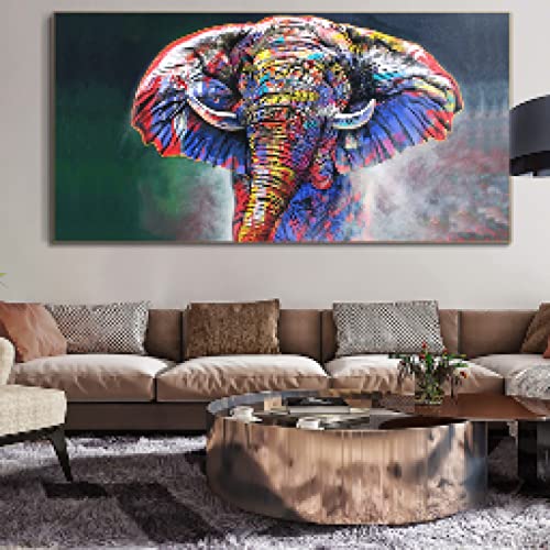 Tableau éléphant africain coloré 60x120cm pour habiller un grand mur vide sans cadre