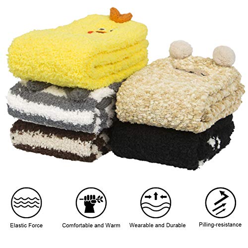 Image of Loritta Fuzzy Socks for Women, Soft Cozy Fluffy Christmas Socks | 5 Pairs, Super Warm Comfy, Cute Cat Dog Animal Pattern, Stretchy Cuff, Winter Holiday Gift, Home Sleeping, Stocking Stuffers