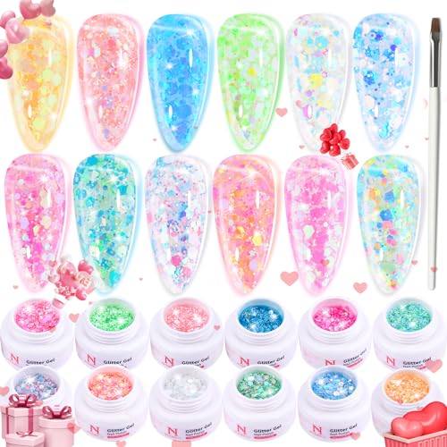 Noirwhite 12-Color Sparkle Glitter Gel Set