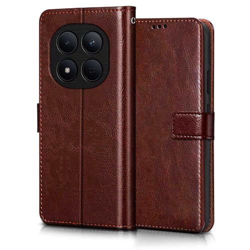 Image of WOW IMAGINE Shock Proof Flip Cover Back Case Cover for Redmi Note 15 Pro 5G (Flexible | Leather Finish | Card Pockets Wallet & Stand | Brown)
