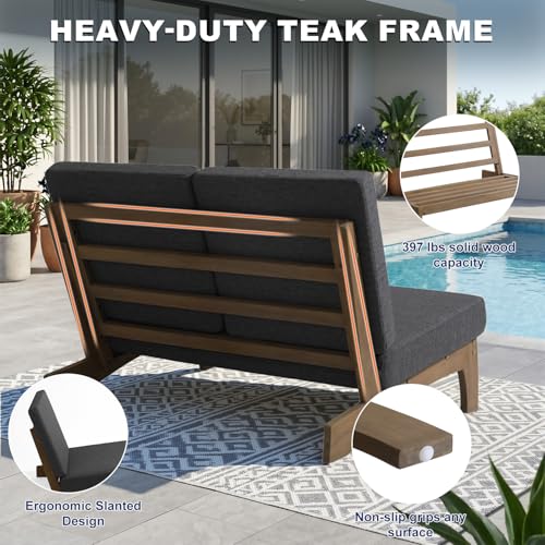 Image of Pia Ricoo 4 Piece Patio Furniture Sets, Outdoor Loveseat Sofa Set with 2 Chairs & Coffee Table, Patio Conversation Set for Backyard, Deck, Lawn, Drak