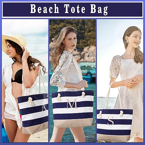 YOOLIFE Initial Canvas Waterproof Beach Tote Bag Zipper Personalized Gifts for Women Her Birthday Travel Beach Essential2