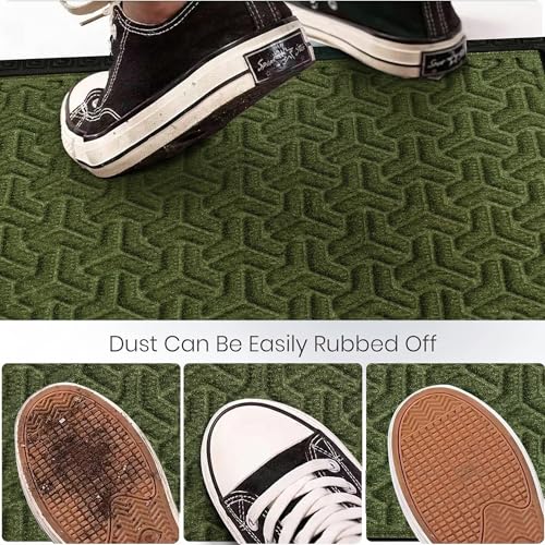 Image of Yellow Weaves Large Size (60x90 cm) Door Mat for Home Entrance, Outdoor Rubber Mat - Non-Slip, Anti Skid Foot Mat, Dirt Trapper, Heavy-Duty, Waterproof Doormat (Triangle Design, Olive Green Color)