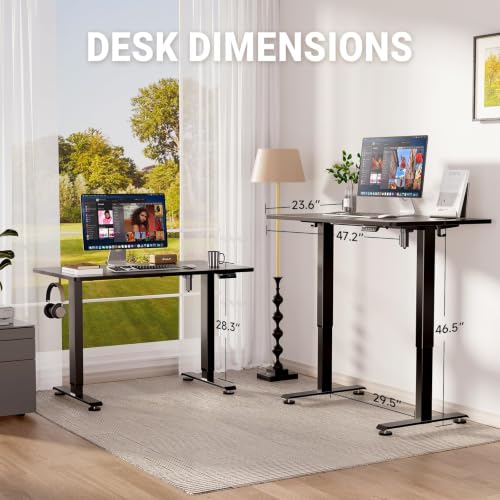 Image of Veken 47.2 Inch Large Electric Standing Desk, Gaming Table, Black