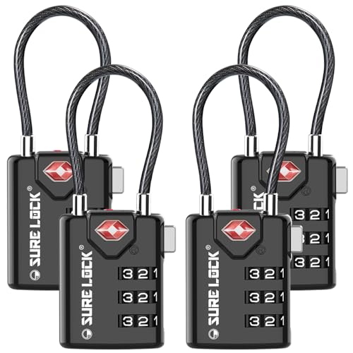 SURE LOCK TSA Compatible Travel Luggage Locks, Inspection Indicator, Easy Read Dials TSA Approved Padlock with Zinc Alloy