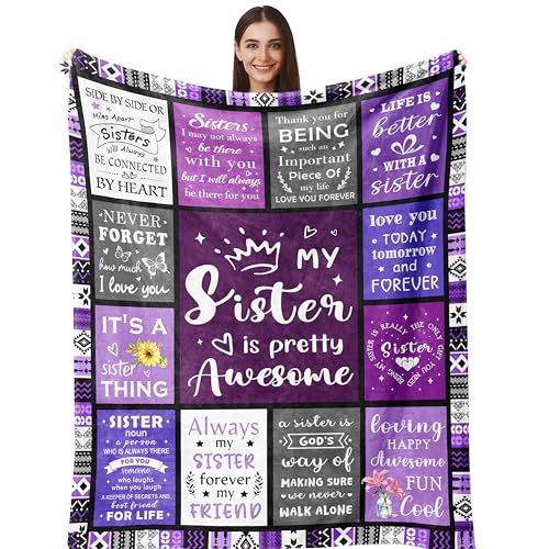 Henazin Sister Gifts Blanket 60X50 Purple Sister Birthday Gift Ideas Sisters Gift from Sis Sisters Gifts for Mothers Day Christmas Valentines Best Sis Ever Presents for Women