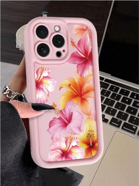Image of COVERLY Floral Printed Flowers Back Case Cover for iPhone 12 Pro | Hot Hibiscus Flourish Cute Design | Camera Protection | Soft TPU Silicone Fashion Aesthetic Cover for Girls & Women (Pink,Shockproof)