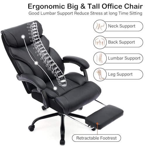 GAOMON Big and Tall Office Chair - 500lbs, Wide Seat, Ergonomic Executive Chair with High Back & Footrest, Black