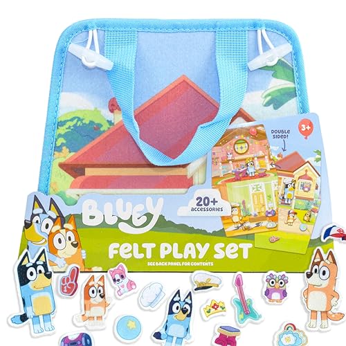 Bluey Felt Playhouse Double-Sided Play Scene with Built-in Storage 20 Felt Characters & Accessories Travel-Friendly Bluey Toys Road Trip Essentials Toddler Activities Fun Toys & Games
