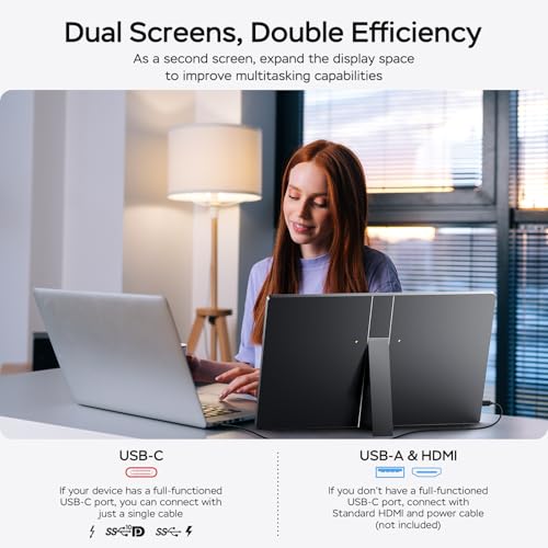 Image of MNN 17.3 inch 2.5K Portable Monitor 165Hz 2560x1440 QHD, 100% sRGB IPS Gaming Monitor, USB-C & HDMI External Display with Kickstand, Slim Semi-Metal Travel Monitor for Laptop, Phone, PS5, Xbox