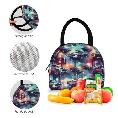 Backpacks for Boys Girls, Neon Muscle Cars Lightweight Backpack, Kids School Bag with Lunch Bag4