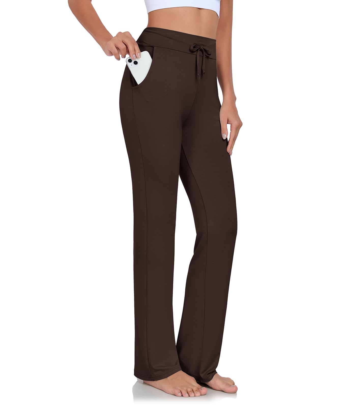 ADANIKI Womens Yoga Pants with Pockets Straight-Leg Loose Comfy Modal Drawstring Lounge Running Long Active Casual Sweatpants